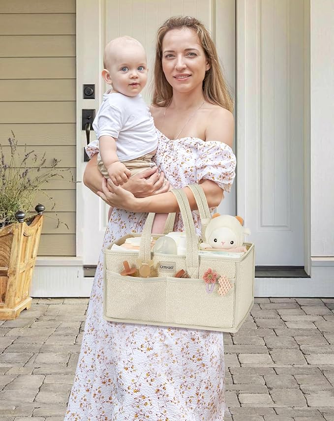 URMYWO Diaper Caddy Organizer - Portable Baby Diaper Caddy with Handle, Large Nursery Organizer Storage Basket for Newborn Essentials, Baby Registry Must Have Shower Gift for Home and Car Travel