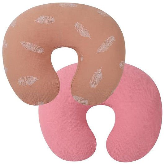 Onacosht Muslin Nursing Pillow Cover 2 Pack 100% Cotton Ultra Soft Breastfeeding Pillow Covers for Baby Boy and Girl, Feather and Pastel Violet