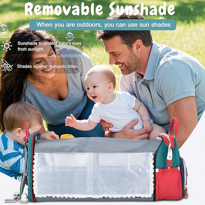 JOYCE Diaper Bag, with Diaper Changing Station, Multi-functional Large-capacity Diaper Bag Backpack, Best Gift for Newborns, Travel Essentials Diaper Bag Backpack (Blue-Green)