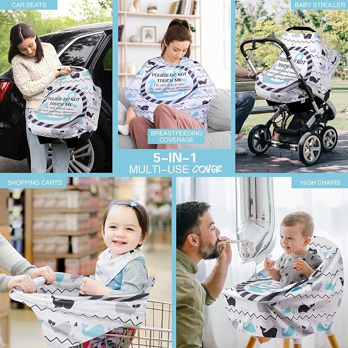 Metplus No Touch Sign Car Seat Cover for Babies, Mom Nursing Covers Breastfeeding Scarf, Multi Use Infant Carseat Canopy for Newborn Carrier/Stroller/Shopping Cart, Baby Shower Gifts for Boy Girl