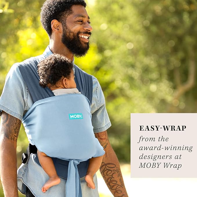 Moby Baby Wrap Carrier Easy-Wrap for Newborns to Toddlers (8-33lbs), Infant Sling Carrier, Lightweight & Hands Free Design for Mom and Dad, Adjustable for All Body Types (Sea Spray Blue)