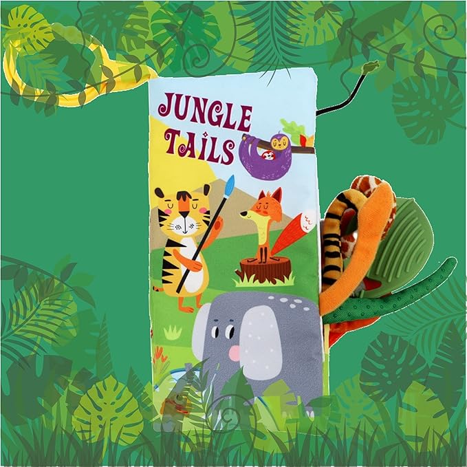 Jungle Baby Stroller Toys,Baby Books 0-6 Months,Touch and Feel Crinkle Cloth Books for Babies Infant Newborn Toys 0-3-6-12-18 Months, Interactive,Shower Gifts for Boys Girls