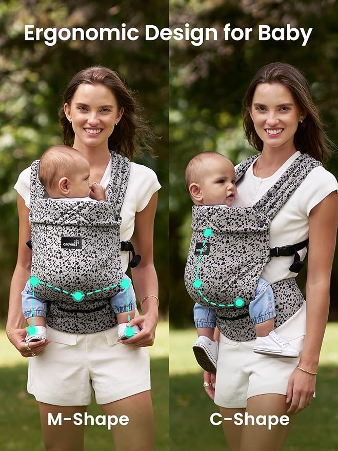GROWNSY Baby Carrier Newborns to Toddlers, Ergonomic Baby Toddler Carrier Wraps with Head Support, Easy to Wear, Infant Carrier Baby Gift, Travel and Hiking Friendly, 7 to 44 lb (Gray-Leopard)