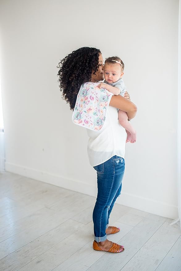 Copper Pearl Premium Baby Burp Cloths - 3-Pack Large Cotton Burp Cloths, Extra Soft Spit Up Rags with 3 Absorbent Layers, Perfect for Baby Girl Gifts (21" x 10" Size, Bloom Set)