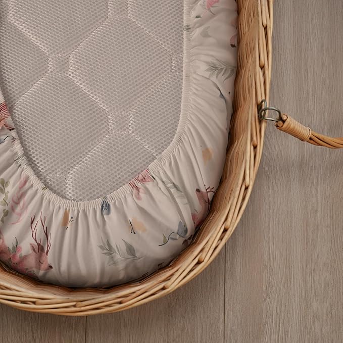 Gllquen Baby Bassinet Sheets 4 Pack, Breathable Cozy Fitted Mattress Sheet, Elastic Travel Crib Fashionable Floral Pattern, Standard Cradle Safe Sheets for Baby Boys Girls 32"x16"(Deer & Rose)