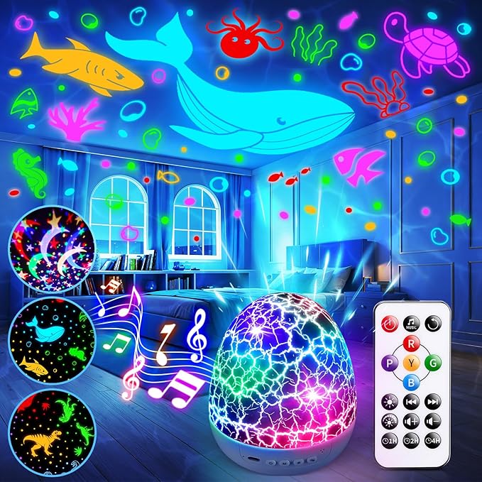 Baby Sound Machine Night Light Projector | 15 Sleeping Sounds & 3D Films | 31Colors & Remote Control | Autism Toys Night Light for Kids, Baby White Noise Machine, Baby Boy Toys, Egg Light for Nursery