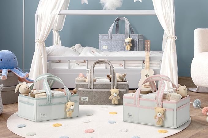 PeraBella XL Diaper Caddy Organizer With Handle, Baby Shower Gifts Basket Bag, Registry Search Must Haves Items, Newborn Girl Boy Nursery Storage Organizer, Baby Bag Essentials, Car Diaper Caddy Cart