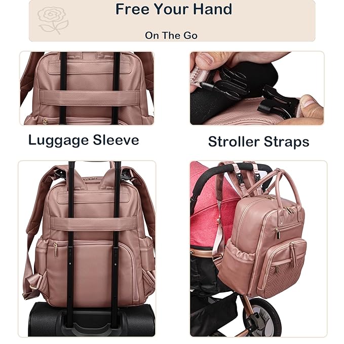 Leather Diaper Bag Backpack for Women with Multiple Pockets,Laptop Compartment and Changing Pad.