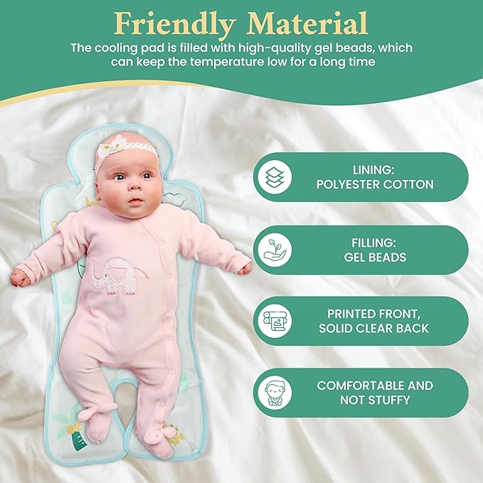 HRPR Car Seat Cooling Pad for Babies & Toddlers | Non Toxic, Soft, Breathable Cooling Mat for Car Seats, Strollers, Cribs | Lightweight, Foldable, Easy Clean Toddler & Infant Cooling Pad (Dinosaur)