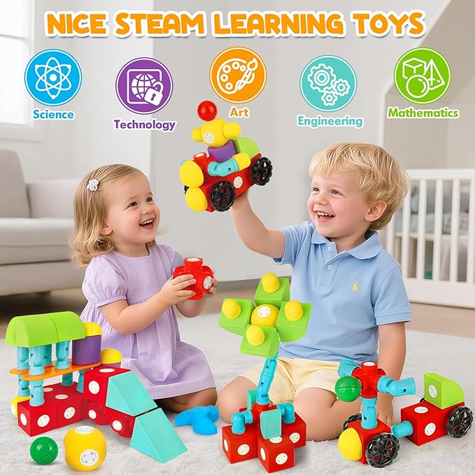 50 PCS Magnetic Foam Blocks for Kids, Large Magnetic Building Blocks for Toddlers 3+, Kids Bath Toys and Preschool STEM Educational Toys, Birthday for Boys & Girls 3 4 5 6+ Years Old