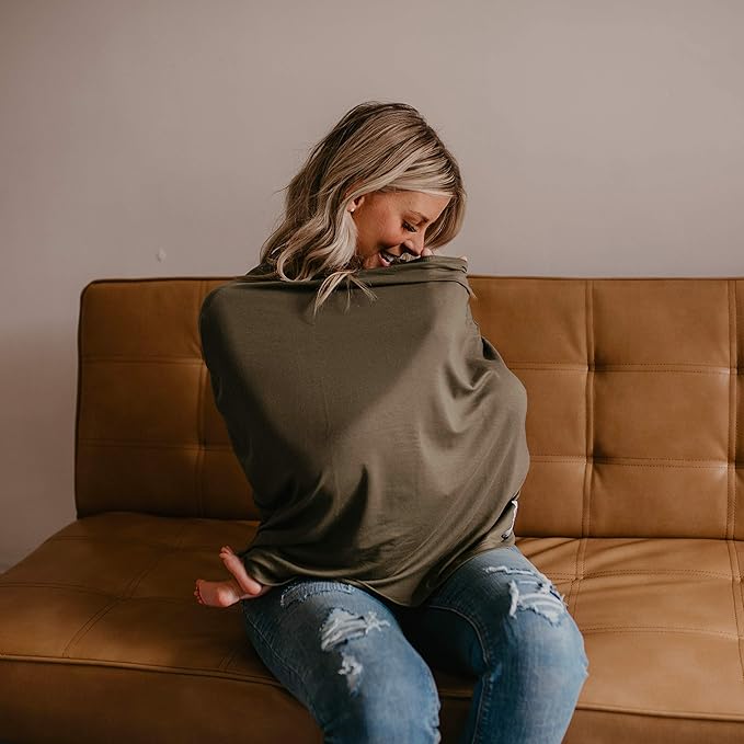 Parker Baby 4 in 1 Car Seat Cover for Girls and Boys - Stretchy Carseat Canopy, Nursing Cover, Grocery Cart Cover, High Chair Cover - “Pine”