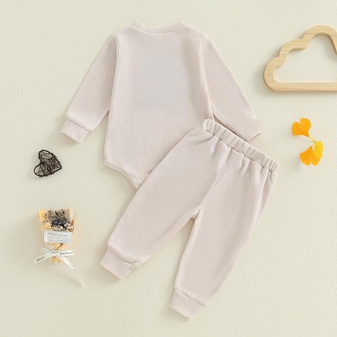 Kupretty Baby Boy Clothes 3 6 12 18 Months Fall Winter Outfit Mama's Boy Embroidery Waffle Long Sleeve Romper Pants Set