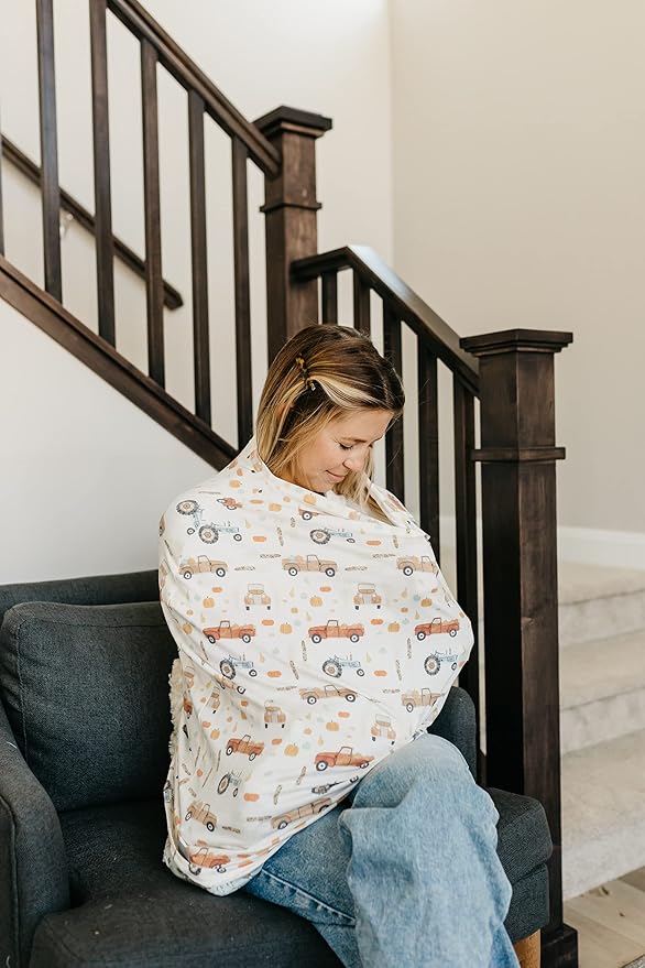 Copper Pearl Multi-Use Cover: Car Seat Covers, Nursing Cover, and Stroller Cover for Sun - Stretchy Fabric, All-Season Use, Stylish Designs, Easy Access for Moms - Hayride