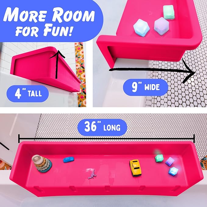 Tub Topper® Bathtub Splash Guard & Bath Shelf for Kids – Toddler Bath Tray, Bath Toys Storage & Ledge Organizer – Splash Guard for Bathtub with Suction Cups – Kids Bathroom Accessories (Pink)