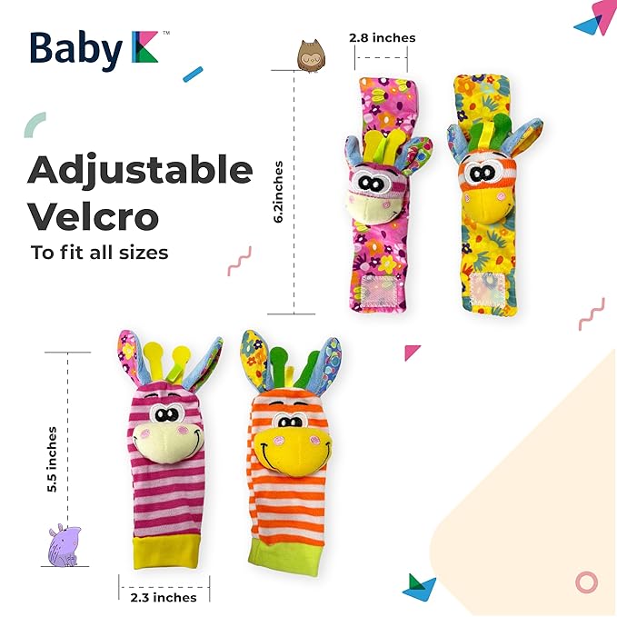 BABY K Foot Finder Socks & Wrist Rattles (Set I) - Newborn Toys for Baby Boy or Girl - Brain Development Infant Toys - Hand and Foot Rattles Suitable for 0-3, 3-6, 6-12 Months Babies