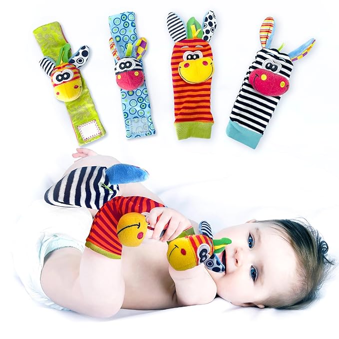 BABY K Foot Finder Socks & Wrist Rattles (Set H) - Newborn Toys for Baby Boy or Girl - Brain Development Infant Toys - Hand and Foot Rattles Suitable for 0-3, 3-6, 6-12 Months Babies