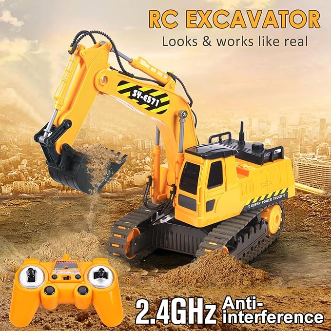 DOUBLE E Remote Control Excavator Toy 2 Batteries RC Excavators Sandbox Digger Hydraulic Construction Toys Vehicles Birthday Gift for Boys Kids 3-14 Years