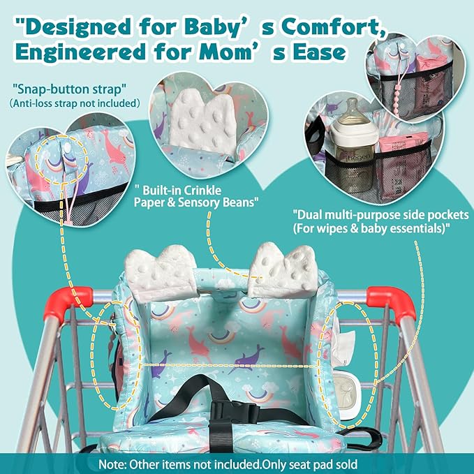 Premium Baby Shopping Cart Cover & High Chair Seat Protector - Universal Fit for Grocery Carts, Restaurant Chairs,Restaurant Seats, and Park Swings-Girl & Boy(Ocean Blue)
