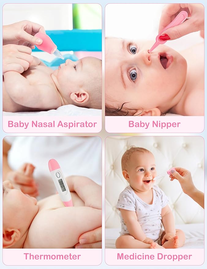 OTTOLIVES Baby Healthcare and Grooming Kit, 15 in 1 Baby Shower Gifts with Nail File, Hair Brush Comb, Toothbrush, Nasal Aspirator, Baby Essentials Kit for Newborn Infant Girls Boys (Pink)