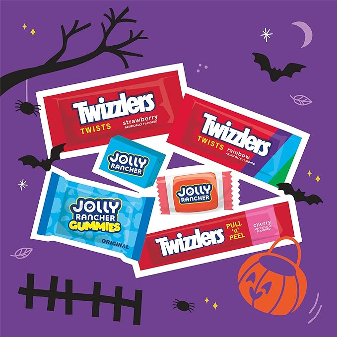 JOLLY RANCHER and TWIZZLERS Assorted Fruit Flavored, Halloween Candy Bulk Bag, 100.46 oz (365 Pieces)