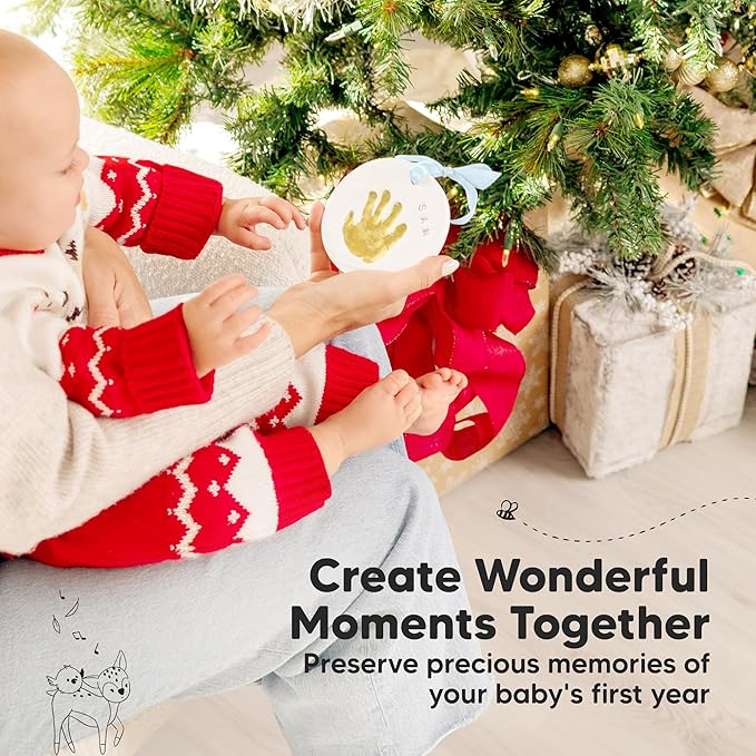 Baby Hand and Footprint Kit Girls, Boys - Personalized Baby Footprint Ornament Kit, Newborn Keepsake Gifts for New Mom, Easy to Use Handprint Makers, Cute Shower Gifts (Dove, Multi-Colored)