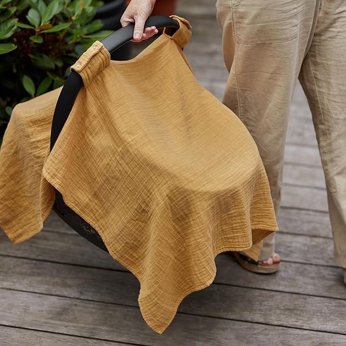 Denmark - 100% Organic Muslin Baby Car Seat Cover Muslin Carseat Canopy Baby Car Seat Covers for Boys and Girls (Autumn Yellow)