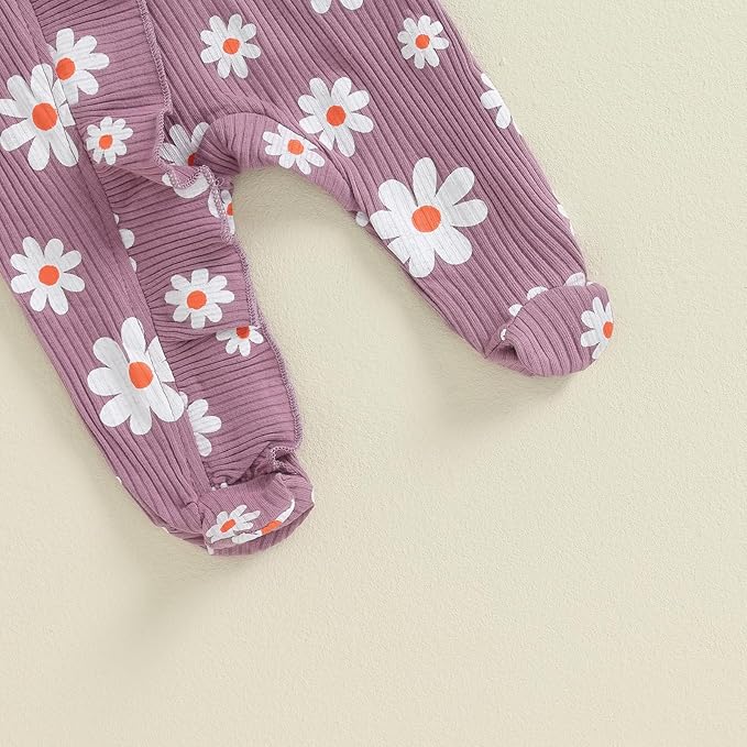 Newborn Girl Clothes Baby Girl Coming Home Outfit Zipper One-piece Outfits Ruffle Footie Bodysuit Jumpsuit Headband