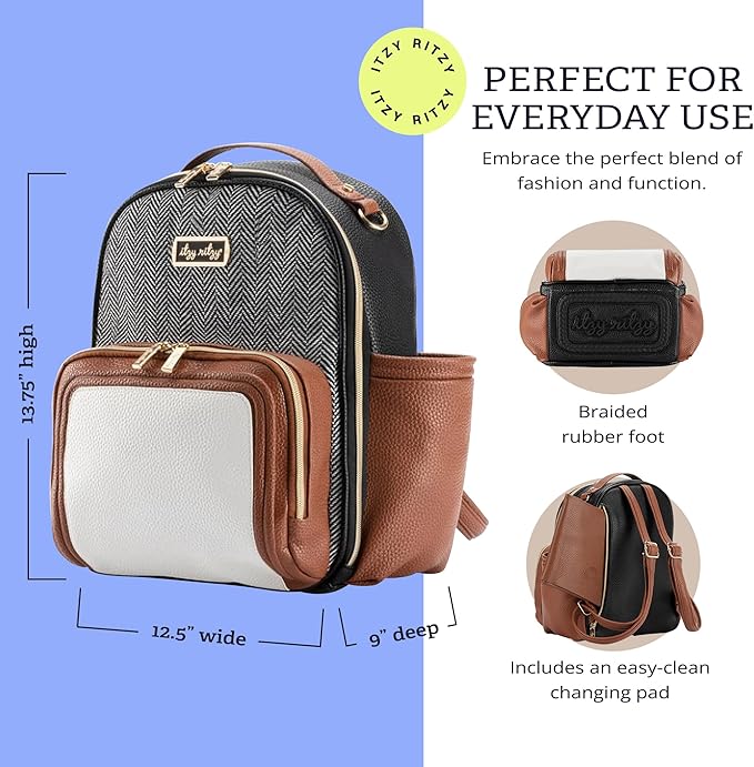 Itzy Ritzy Unisex Baby Mini Plus Diaper Bag, Coffee & Cream