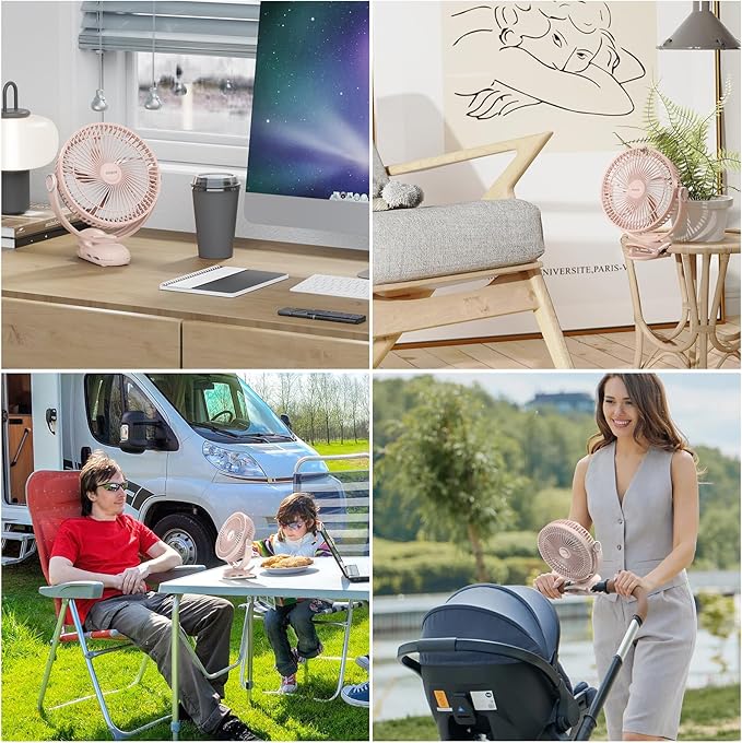 12000mAh Clip on Fan 30H Longest Runtime, 8in Portable Fan Rechargeable, Ultra Quiet with Heavy-Duty Clamp, USB Desk Fans for Golf Cart,Office Desk, Treadmill, Camping, Bedroom