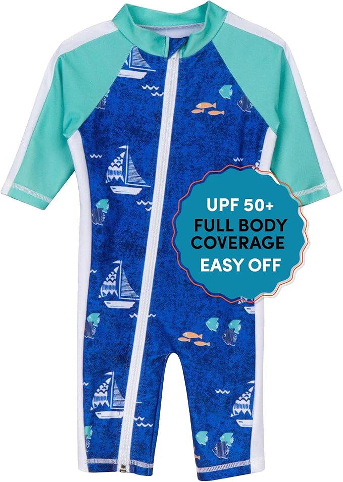 SwimZip Boys' Long-Sleeve UPF 50+ Swimsuit for Baby, Toddler, & Little Boys