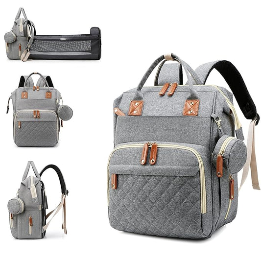 Baby Diaper Bag Backpack, Waterproof Baby Bags for Boys Girls, USB Charging Port, Baby Shower Gifts, Grey