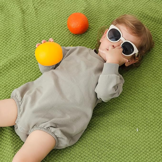 Bafeicao Baby Boy Girl Sweatshirt Romper Organic Cotton Solid Color Long Sleeve Bubble Romper Oversized Warm Fall Winter
