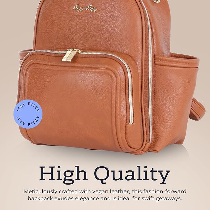 Itzy Ritzy Unisex Baby Mini Plus Diaper Bag, Cognac
