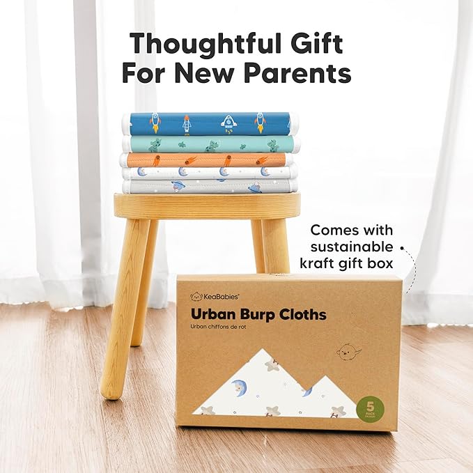 Organic Burp Cloths Baby Boy & Girl - 5-Pack Super Absorbent Cotton Burping Cloths for Babies, Soft & Plush Newborn Spit Up Rags, Infant Towels for Milk Spit Up, Unisex, Large 21" x 10" (Cosmo)