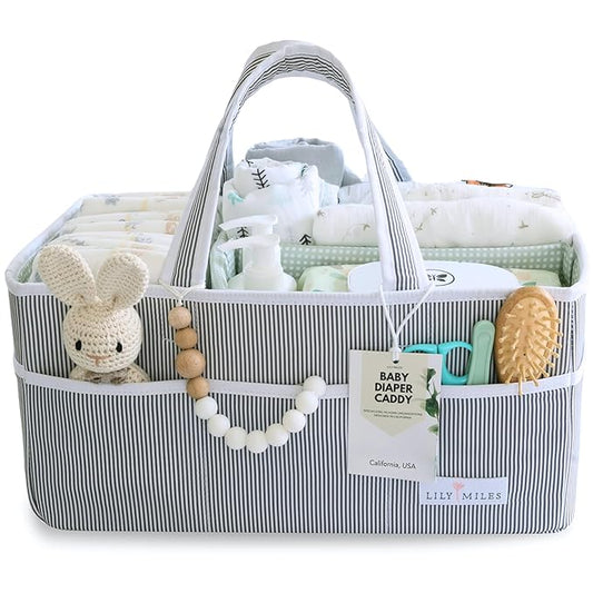 Lily Miles Baby Diaper Caddy - Large Organizer Tote Bag for Newborn essentials Boy or Girl - Baby Shower Basket - Nursery Must Haves - Registry Favorites - Newborn Caddie Car Travel