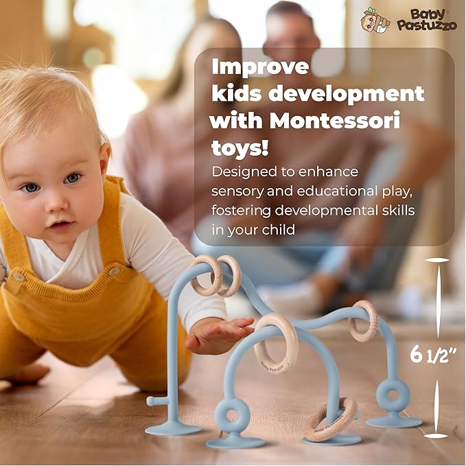 Set of Silicone Feeding Set 6 in 1 and Educational Montessori Toys, for Baby and Infant Toddlers (Dusty Blue)