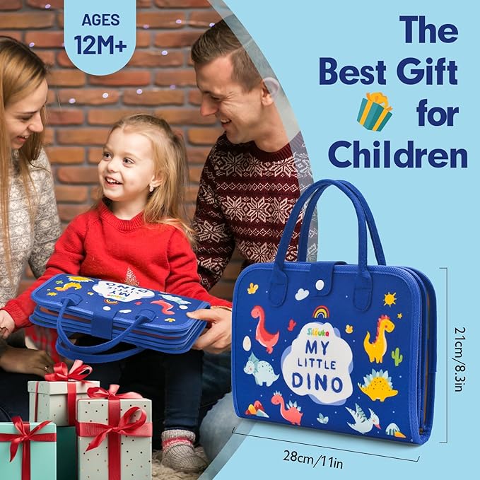 Busy Board Montessori Toys for Toddlers 1 2 3 4 Years Old, Busy Book for Toddlers 1-3 to Develop Fine Motor Skills, Travel Educational Gift for Boys (Dinosaur)