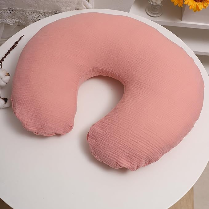 Onacosht Muslin Nursing Pillow Cover 2 Pack 100% Cotton Ultra Soft Breastfeeding Pillow Covers for Baby Boy and Girl, Pink and Floral
