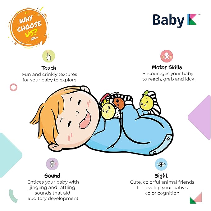 BABY K Baby Rattle Socks & Wrist Toys (Set C) - Newborn Toys for Baby Boy or Girl - Brain Development Infant Toys - Hand and Foot Rattles Suitable for 0-3, 3-6, 6-12 Months Babies