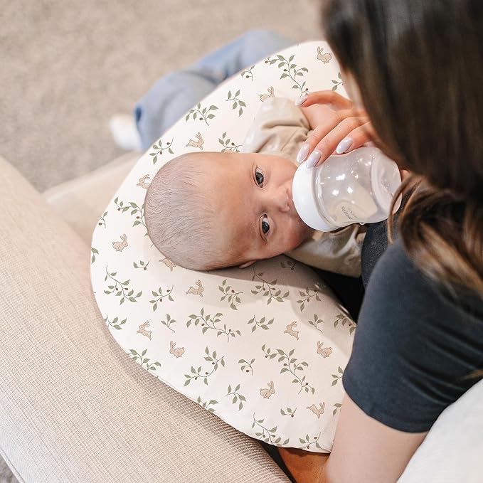 Konssy 2 Pack Nursing Pillow Covers, Stretchy and Soft Nursing Cover for Breastfeeding, Pillow Slipcover for Baby Girls and Boys Newborn (Fog Green, Rabbit)