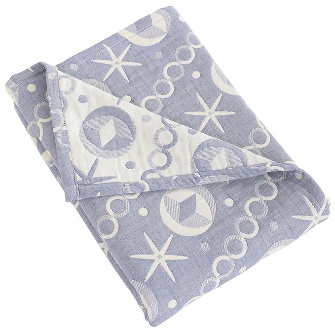 NTBAY 3 Layer Oversized Muslin Cotton Toddler Blanket, 45x60 Inches Jacquard Reversible Nursery Bed Blanket, Super Soft and Thermal Crib Blanket for All Seasons, Baby Gift, 45"x60", Blue Starfish