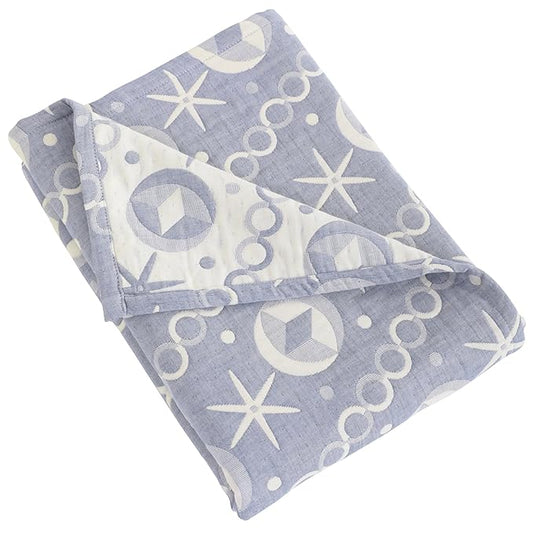 NTBAY 3 Layer Toddler Blanket, Muslin Cotton Jacquard Bed Blankets, Lightweight Thermal Baby Blanket, Super Soft and Warm Crib Blanket for All Seasons, Decoration Gift, 30"x40", Blue Starfish