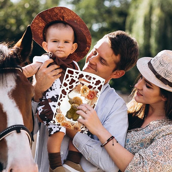 Highland Cow Party Favor Bags - 50Pcs Brown Cow Print Goody Candy Treat Gifts Bags, Highland Cattle Themed Party Decorations for Kids Birthday Baby Shower Animals Theme Events Supplies