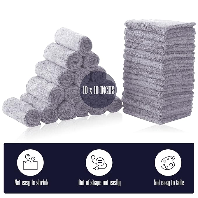 32 Pack Baby Washcloths - 10x10 Inch, Coral Fleece - Extra Absorbent and Soft Wash Clothes for Newborns, Infants and Toddlers - Suitable for Sensitive Skin and New Born - Baby Shower - Light Grey