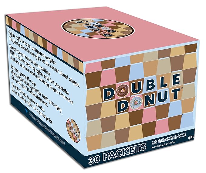 Double Donut Flavored Hot Chocolate Packets, Gourmet Hot Cocoa Mix Variety Pack 30 Count Includes Classic, White Chocolate, Choc Raspberry, Salted Caramel, French Vanilla & Peppermint