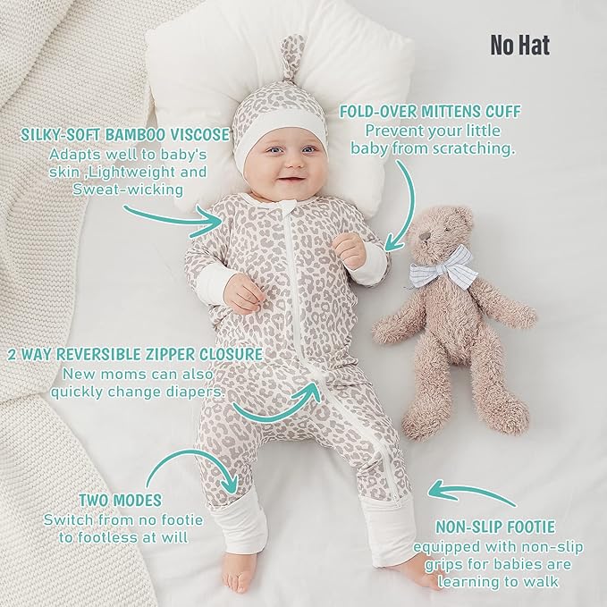 OPAWO Viscose from Bamboo Baby Pajamas Girl 2pack Mittens Cuff 2 Way Zipper Soft Footless Sleeper Baby Boy One-Piece Romper