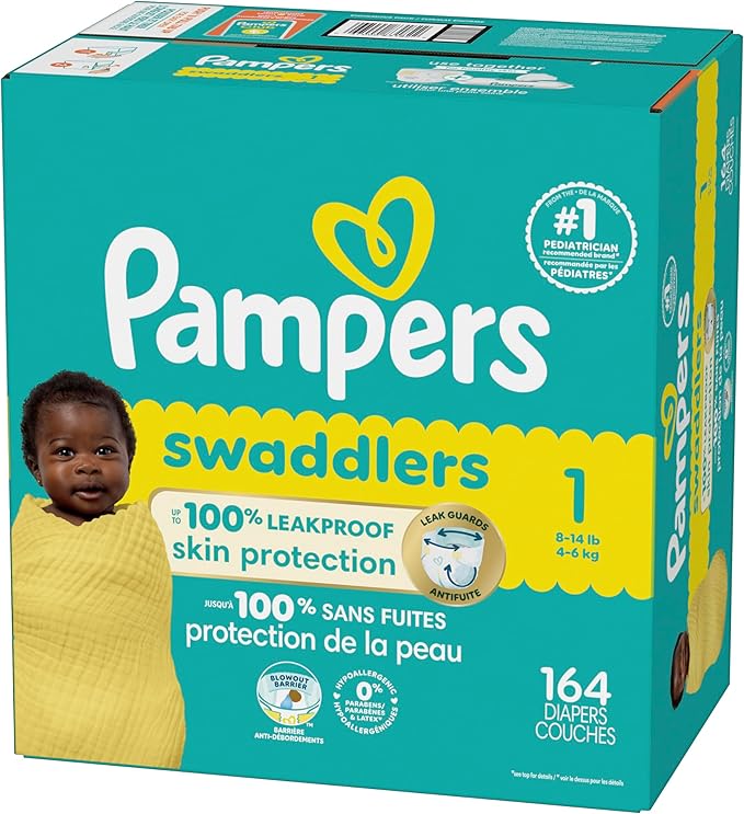 Pampers Baby Diapers - Swaddlers - Size 1, 164 Count, Ultra Absorbent Disposable Infant Diaper