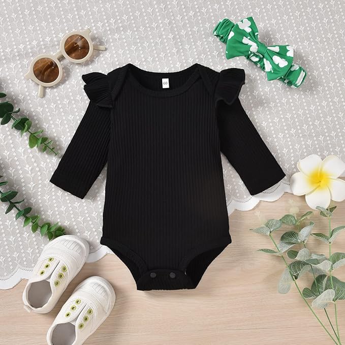 Aalizzwell Preemie Newborn Infant Baby Girls Clothes Ribbed Romper Bodysuit Pants Set Fall Winter Outfits