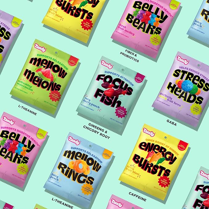 Tandy Focus Fish American Ginseng Gummies I Memory, Attention & Focus Gummies with Very Berry Punch Flavor I Gluten-Free Fast-Acting Dietary Brain Supplement Gummy I 6-Pack