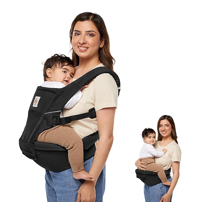 Ergobaby Alta 2-in1 Hip Seat and Carrier - All-Position Breathable Mesh Baby Carrier for 4 Months to 48 Months (12lbs - 45lbs) - SoftFlex™ Mesh - Onyx Black